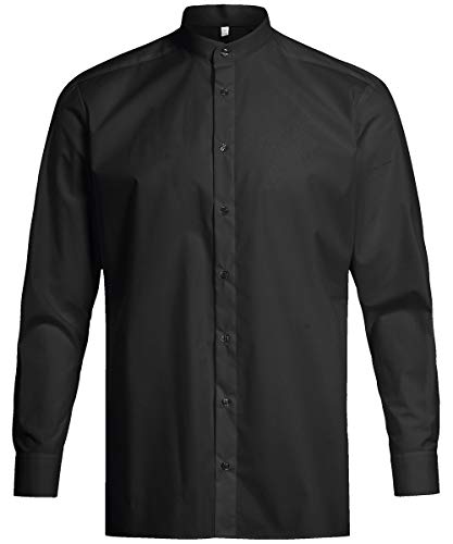 Greiff Größe 43/44 Gastro Moda Service Herren Hemd Regular Fit Langarm Stehkragen Schwarz Modell 6772 1123