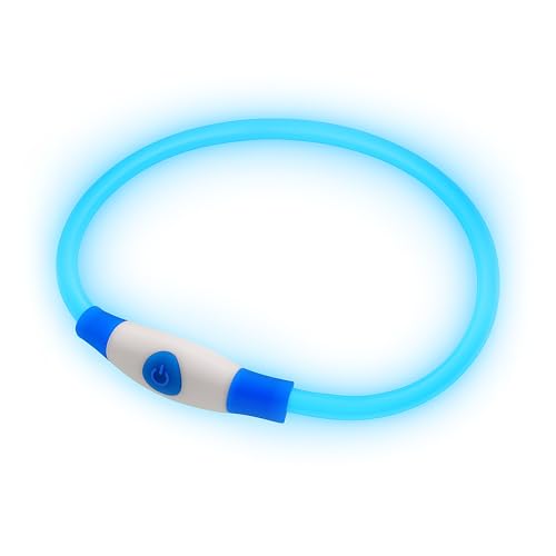 PetSol Collare per cani a LED Blu - Collare di sicurezza per animali domestici con luce lampeggiante ricaricabile con USB per cani e gatti - Taglia S, M e L - Design moderno e luminoso
