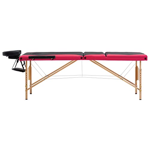 Genérico Camilla de Masaje Plegable 3 Zonas Madera Negro y Rosa,Salud y Belleza,Cuidado Personal,Masaje y relajación,Mesas de masaje-110216