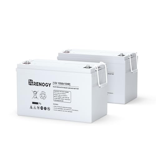Renogy Deep Cycle AGM Battery 2-Pack 12 Volt 100Ah, 3% Self-Discharge Rate, 2000A Max Discharge...