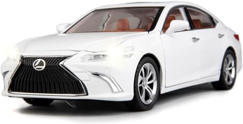 Image of Compatible for 1:24 Lexus ES300 Alloy Diecast Collectible Toy Car with Light & Sound | Pull Back Vehicle with Openable Doors | Metal Model Car Gift Toy for Boys Girls & Kids (White)