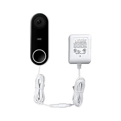 OhmKat Video Doorbell Power Supply- Compatible with Nest Wired and Battery - No Existing Wiring Required - Transformer, Adapter, Power Kit & Supply All in One (White) Cover