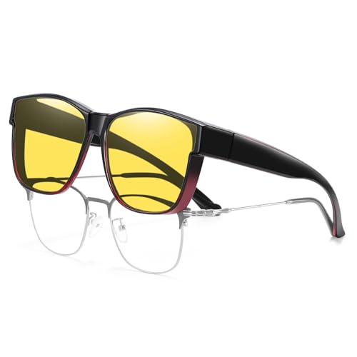 HAOLOTA Night Vision Driving Over Glasses Nighttime Glasses Men Women Anti Glare Yellow Tinted Lens Lightweight