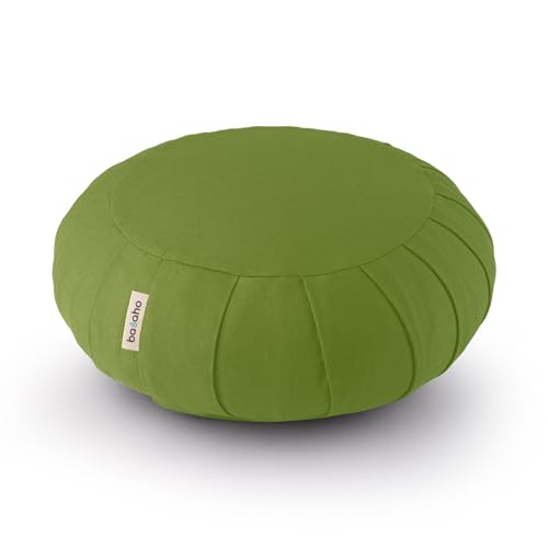 basaho CLASSIC Zafu Coussin de Méditation | Coton Bio | Coques de Sarrasin | Housse Amovible et Lavable (Feuille)