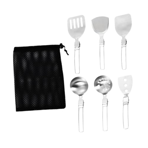 Menolana Camp Cooking Utensil Set Portable Camping Kitchen Utensil Set Stainless Steel Cooking Cookware Kit, for Camp Travel BBQ, 6Pcs