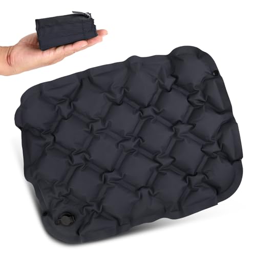 Inflatable Seat Cushion Portable Travel Seat Cushion Inflatable Air Seat Pad for Camping Hiking Airplane and Long Sitting Foldable and Lightweight Seat Pad for Comfort and Pressure Relief(black)