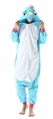 SimZoo Unisex Pyjamas Onesies Tiere Kostüm Cosplay Erwachsene Karneval Nachtwäsche Halloween Schlafanzug Fasching Einteiler,Blaues Einhorn