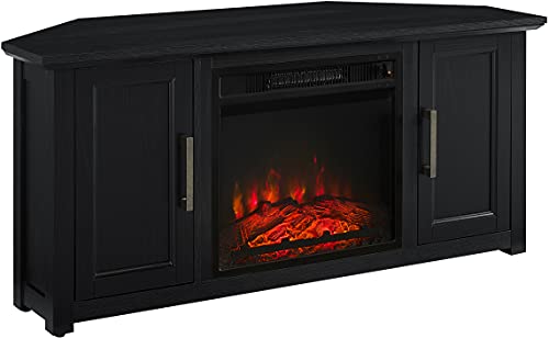 Crosley Furniture KF100648BK Camden 48-inch Corner TV Stand with Electric Fireplace, Black