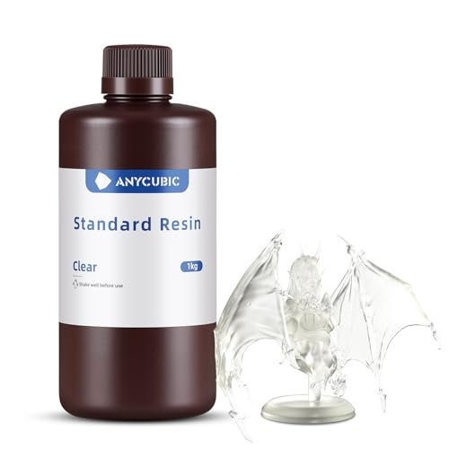ANYCUBIC Resina de Impresora 3D, Resina Estándar de Curado por Luz UV de 405 nm con Alta Precisión y Curado Rápido y Excelente Fluidez para Impresión LCD 3D (Transparente, 1000g)