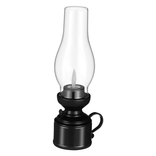Alipis Lámpara LED Queroseno Decorativa Retro Lámpara Aceite sin para Mesa Interior Diseño Plástico Negro