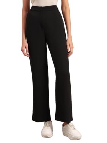 Image of VERO Moda Women's Relaxed 'Desk-to-Dinner' Straight Fit High Rise Stretch Formal Trousers | Formal Pants for Women