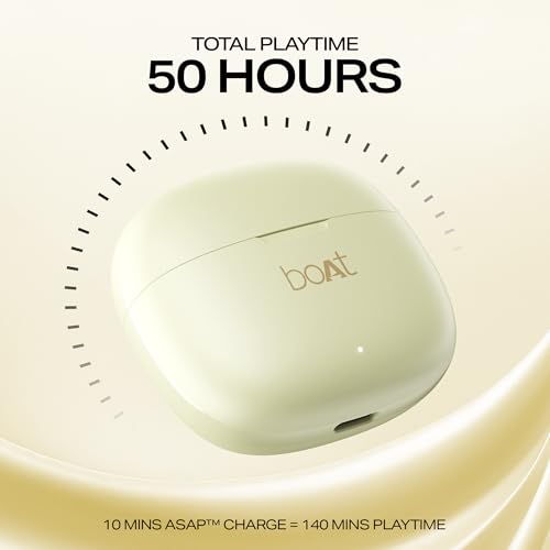 Image of Boat Airdopes 213, 50H Battery, ENx Tech, Beast Mode, ASAP Charge, Bluetooth Earbuds, TWS Ear Buds Wireless Earphones with mic (Sandstone)