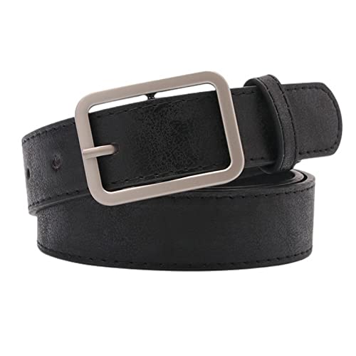 Women's Metal Square Belt Faux Leather Buckle Metallic Casual Basic Metal Square Buckle Fitted Comfy Single Breasted Black One Size
