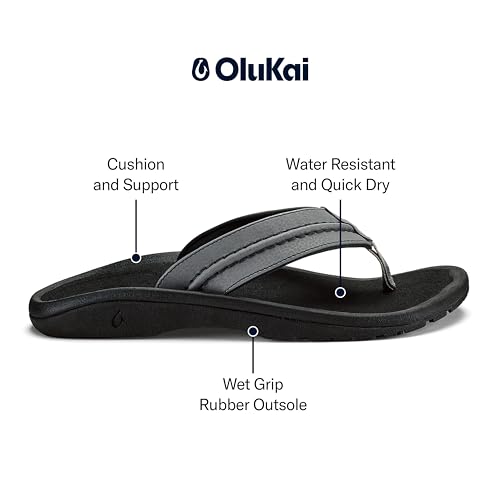 Image of OLUKAI Hokua Men's Beach Sandals, Quick-Dry Flip-Flop Slides, Water Resistant & Wet Grip Rubber Soles, Compression Molded Footbed & Soft Comfort Fit