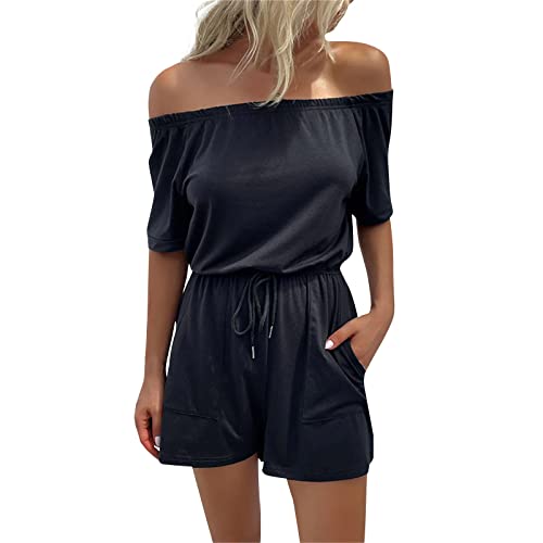 Jumpsuit Damen Kurz，Schulterfrei 3/4 Ärmel Schwarzes Jumpsuit Sexy...