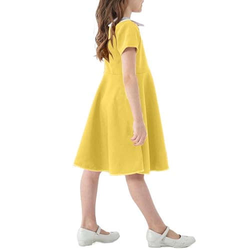 Girls Short Sleeve Uniform Dresses Summer Casual Peter Pan Collar Swing A-Line Dress Cute Flare Skater Party Dress 2-12 Years3
