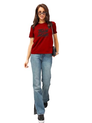 Image of LEOTUDE Women's Boyfriend-Loose Fit Round Neck Half Sleeve Cottonblend Women Tshirt (Color Multicolor)