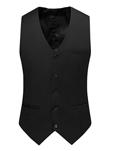 Gilet noir col en V costume homme marié dîner gilet simple boutonnage