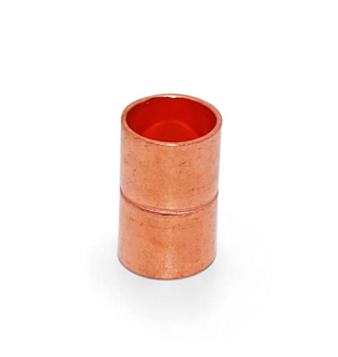 Image of Copper Fitting HVACR OD 3 /8 inch (HVAC Outer Dimension) 1 /4 inch (Plumbing Inner Dimension) - Straight Copper Coupling Fittings With Rolled Tube Stop & ACR - 99.9% Pure Copper - 25 Pack