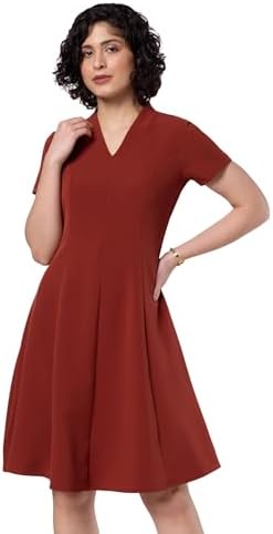 Symbol Premium Women's A-Line Flared Dress (Knee Length | Desk-to-Dinner) (Available in Plus Sizes) (SP-SS26-WDR-010 B_Rust_XS)