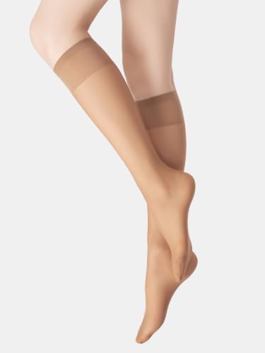 Image of leg elegant Sheer Knee High Stockings for Women, 6 Pairs Knee High Transparent Toes Nylons Pantyhose for Women