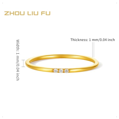 24K Solid Gold Ring Small Diamond Rings Simple Design Dainty Shining Jewelry for Her Women Wife Anniversary Birthday Wedding Size 10-16 V02148182
