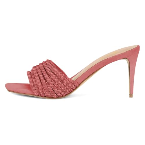 FOWT Women Fashion Open Toe Slip On Mules Sexy Thin Mid Heel Party Date Casual Summer Slippers Size 4-16 US2