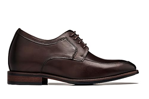 Image of CALTO Men's Invisible Height Increasing Elevator Shoes - Chocolate Brown Premium Leather Lace-up Round-Toe Formal Derby Oxfords - 2.8 Inches Taller - Y7426- Size 6.5 D(M) US
