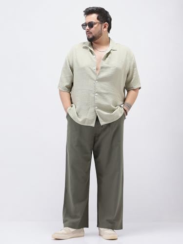 Image of Urbano Plus Men's Loose Fit Solid Linen Blend Trousers Non-Stretchable
