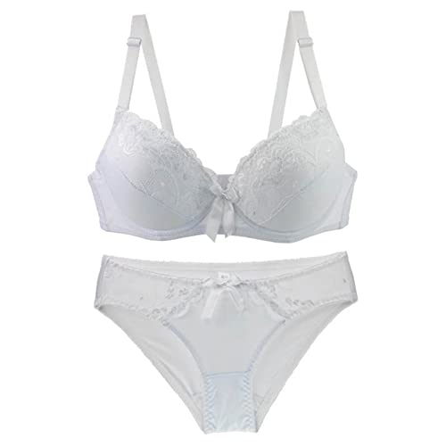 Necalisi Ensemble Soutien Gorge Culotte Blanc Soutien Gorge en Dentelle pour Femmes Push up Confortable Soutien Gorge avec Armature Soutien Gorge 95C