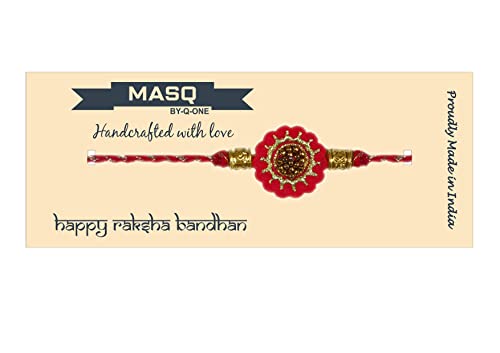 Image of MASQ by Q-One Designer Rakhi Combo Set with Roli Chawal & Moli for Men (Pack of 3) | Embroidered Handcrafted Raksha Bandhan Bracelet for Brother