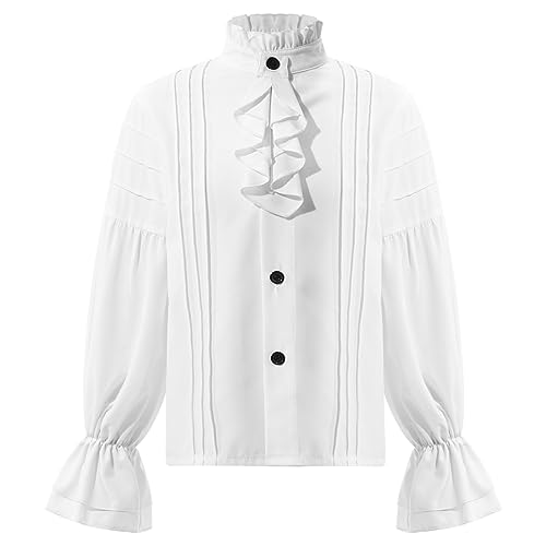 renvena Kids Ruffle Pirate Shirt Renaissance Medieval Blouse Long Sleeve Victorian Halloween Tops