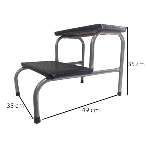 Escada Clínica de 2 Degraus Prata Esmaltada Tubo 3/4 Com Piso em MDF