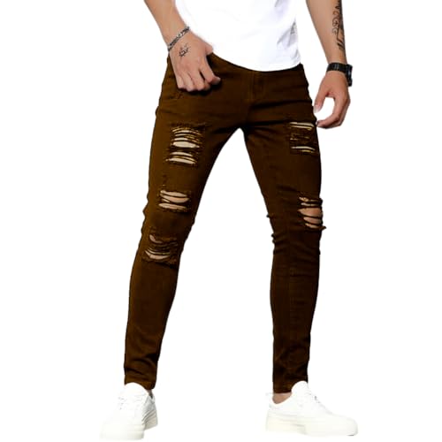Men's Ripped Distressed Destroyed Slim Fit Straight Leg Denim Jean3