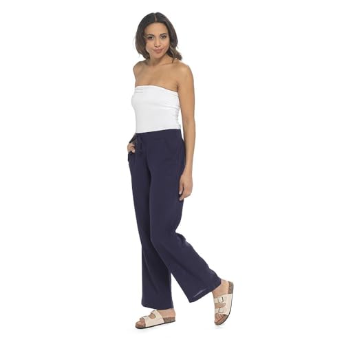 Pantalon palazzo en lin taille élastique pour éliminer l'inconfort