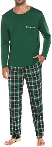 Sykooria Herren Schlafanzug lang mit Bündchen aus Baumwolle Zweiteiliger Pyjama Herren lang, Langarm Shirt & Schlafanzughose