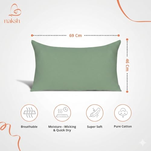 Image of Naksh Exotic Garden Collection Cotton 210 TC Plain Pillow Covers Set of 2, Moss Green, Sleep Pillow Covers (18 x 27 in)|Soft Pillows Covers Cotton for Big Pillows