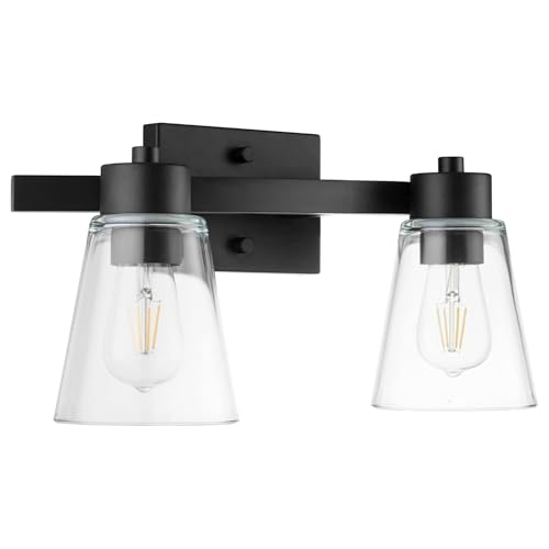 Image of Prominence Home Fairendale 2 Light Matte Black Bathroom Vanity Light with Clear Glass