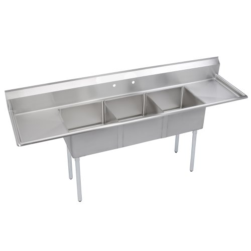 Elkay Foodservice S-Series 3-Compartment Sink, Left & Right drainboards, 18