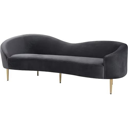 Image of Rosewood Luxury Curved Sofa in Premium Velvet-Fabric | Solid Wood Structure | High Density Foam | Sturdy Golden Legs | Comfortable & Stylish Couch for Modern Living Room (Grey, 3 Seater)