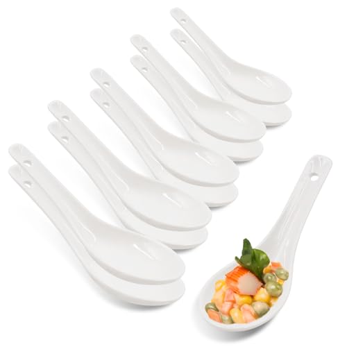 Fahibin 10 pcs Cuillères à Soupe en Céramique Asiatique, Cuillères à Café en Porcelaine Blanche, pour Thé Café Dessert Cuisine Maison et Bureau (Blanc)