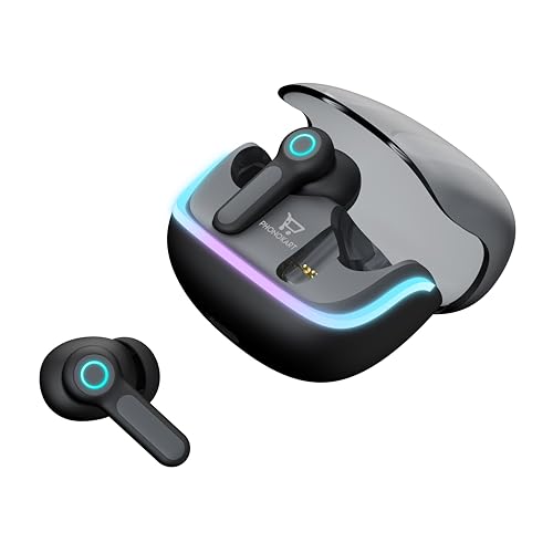 Image of Phonokart KIRA TWS Bluetooth V5.4 Earbuds with Quad Mic ENC, RGB LED Gaming Mode, 70H Playtime, Type-C Fast Charging, Touch Control Wireless Earbuds with 500mAh Battery (Black)