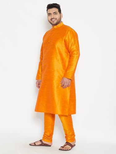 Image of Vastramay Plus Men's White Silk Blend Kurta Pyjama Set VPLUSMKWH001nPBL 44 | Independence Day