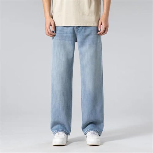 Hndudnff Men Thin Jeans Business Straight Loose Pants Comfortable Breathable Zipper Denim Pants2