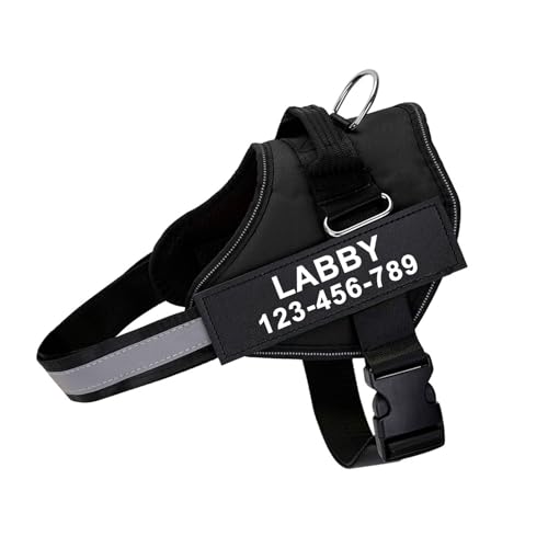 PAWDAY Custom No Pull Dog Harness with Name and Phone Number, Reflective Heavy Duty Personalized Pet Vest, Breathable Adjustable Harness to Prevent Tugging, Pulling or Choking