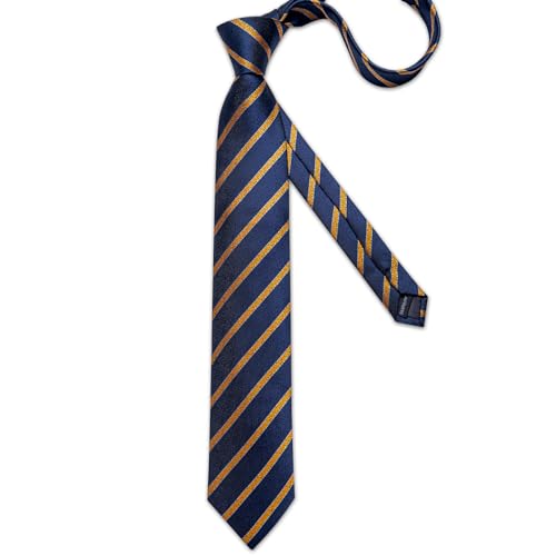 Image of DiBanGu Striped Tie Set for Men Silk Woven Plaid Necktie and Pocket Square Cufflinks Business Wedding