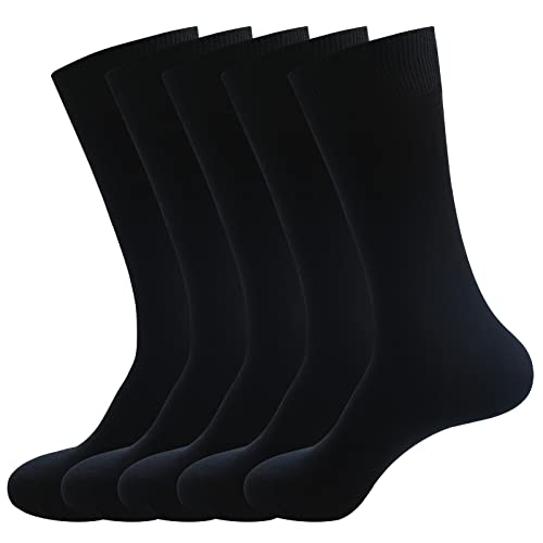 PUJANE Men's Dress Socks 5 Pairs Mens Cotton Calf Business Formal Soft Breathable Long Crew Casual Socks