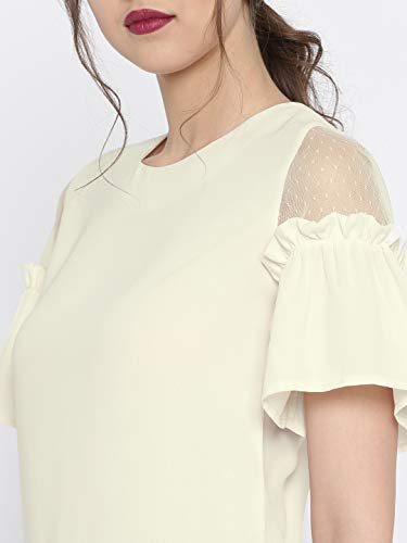 Image of RARE Women Blue Solid Cold Shoulder Top (EP2055)