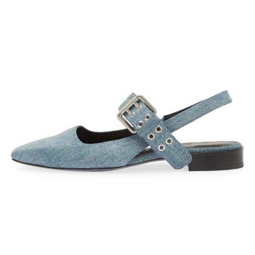 FOWT Women Unique Wide Strap Buckle Square Toe Slingback Flats Block Heel Casual Comfortable Party Dress Pumps Size 4-16 US2