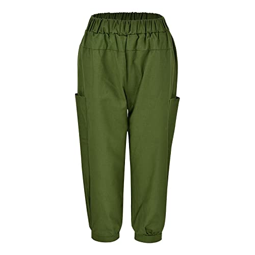 Women's Harem Pants High Waist Loose Casual Trousers Broad Legged Leisure Pants Solid Color Leg Closure Pants (Green, M)3